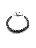 Sertifikalı Hakiki Orijinal Spektrolit - Hematit  Doğal Taş İpli Bileklik (Köşeli Makrome Model)