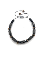 Sertifikalı Hakiki Orijinal Spektrolit - Hematit  Doğal Taş İpli Bileklik (Köşeli Makrome Model)