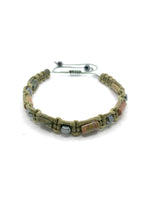 Sertifikalı Hakiki Orijinal Unakit - Hematit  Doğal Taş İpli Bileklik (Köşeli Makrome Model)