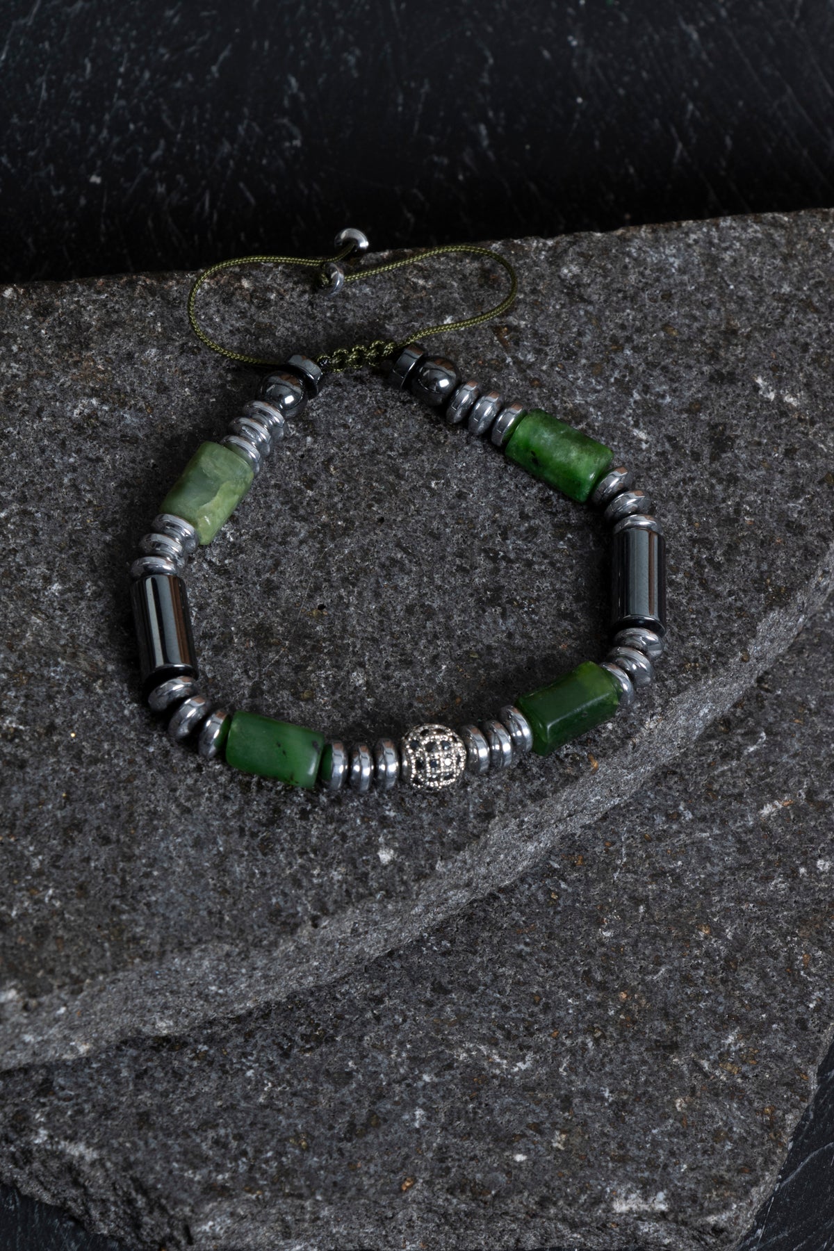 Sertifikalı Hematit ve Yeşim Doğal Taş Bileklik