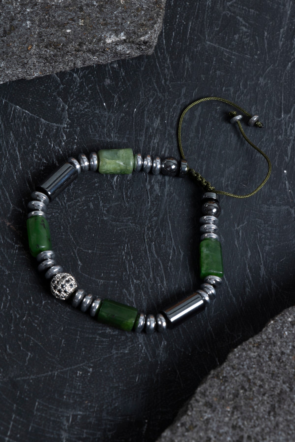 Sertifikalı Hematit ve Yeşim Doğal Taş Bileklik