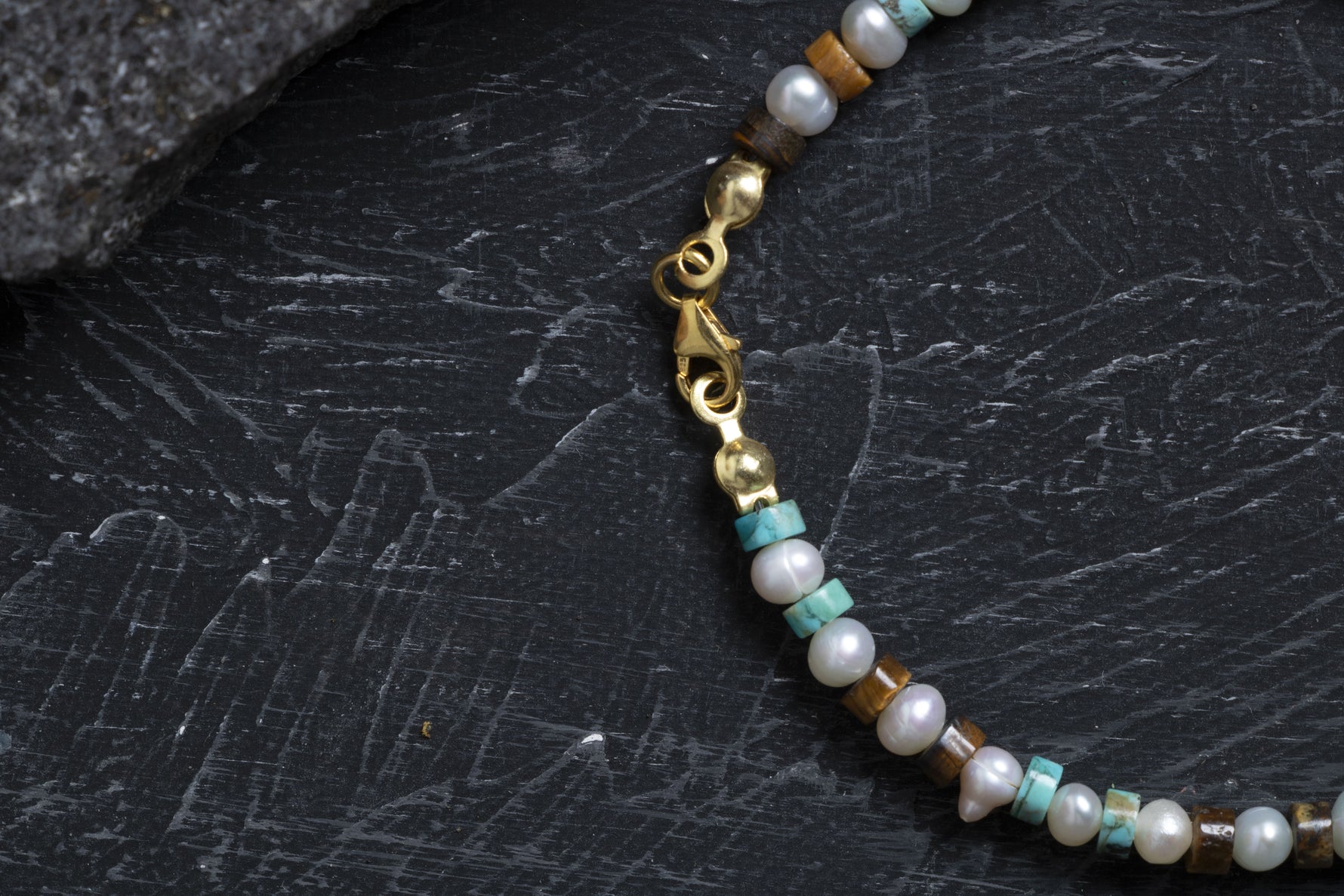 Sertifikalı İnci Kaplan Gözü Turkuaz Gümüş Kapama Doğal Taş Bileklik