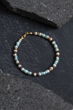 Sertifikalı İnci Kaplan Gözü Turkuaz Gümüş Kapama Doğal Taş Bileklik