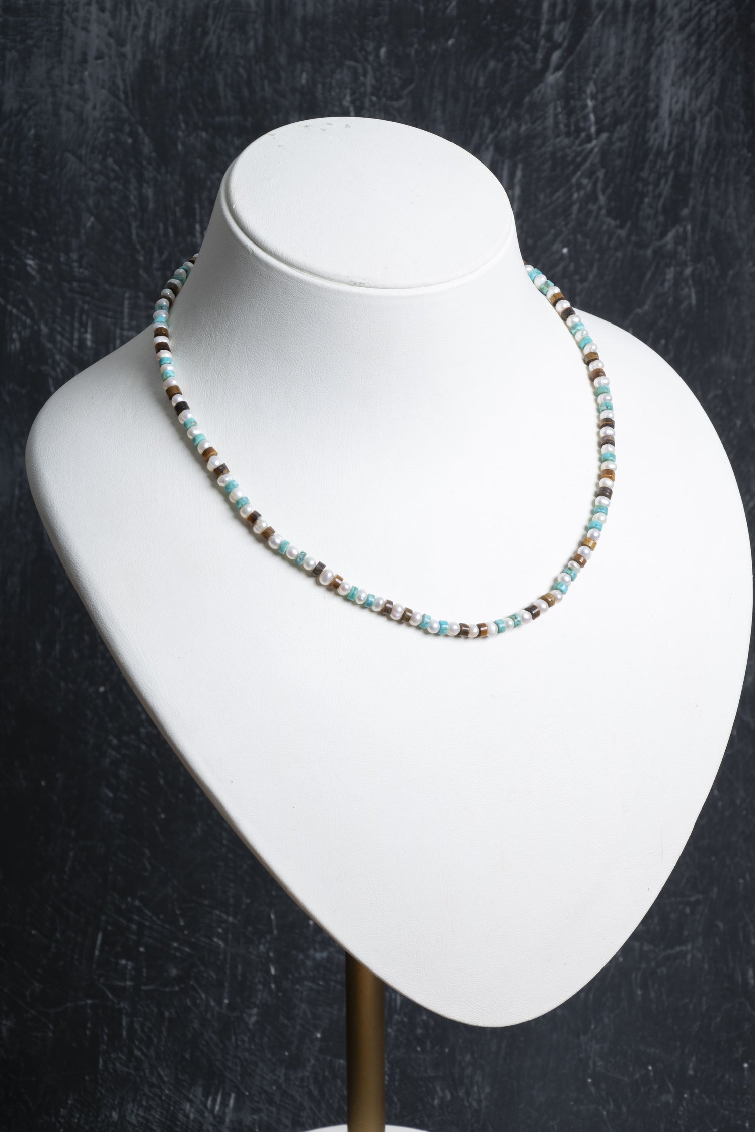 Sertifikalı İnci Kaplan Gözü Turkuaz Gümüş Kapama Doğal Taş Kolye