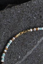 Sertifikalı İnci Kaplan Gözü Turkuaz Gümüş Kapama Doğal Taş Kolye