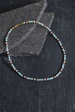 Sertifikalı İnci Kaplan Gözü Turkuaz Gümüş Kapama Doğal Taş Kolye