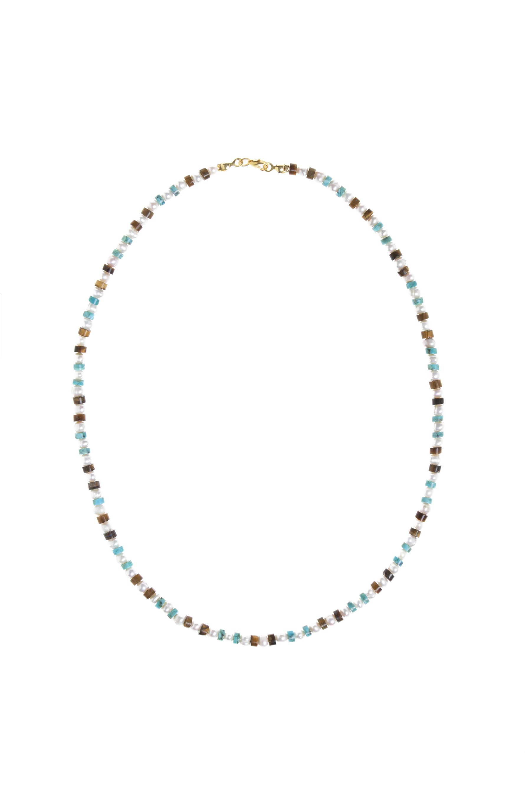 Sertifikalı İnci Kaplan Gözü Turkuaz Gümüş Kapama Doğal Taş Kolye