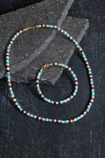 Sertifikalı İnci Kaplan Gözü Turkuaz Gümüş Kapama Doğal Taş Seti