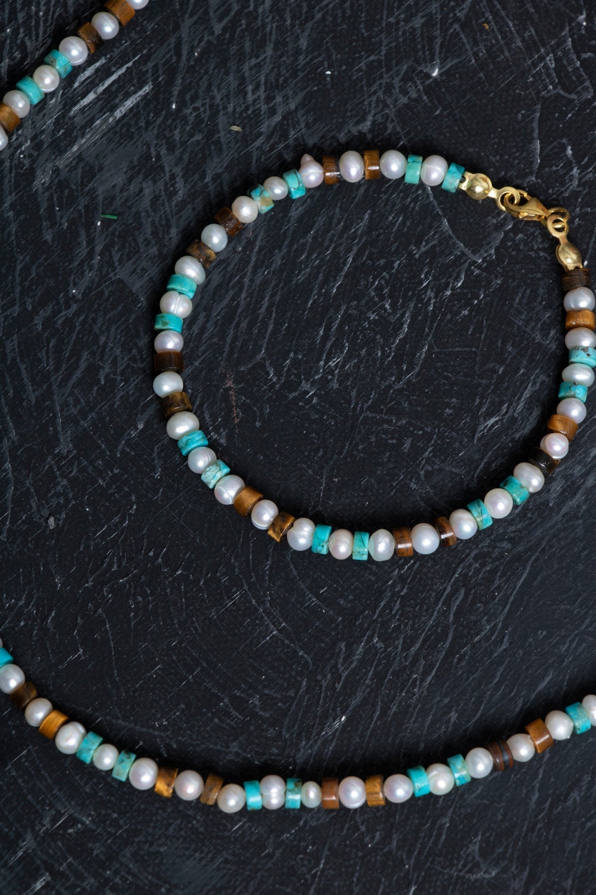 Sertifikalı İnci Kaplan Gözü Turkuaz Gümüş Kapama Doğal Taş Seti