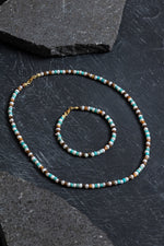 Sertifikalı İnci Kaplan Gözü Turkuaz Gümüş Kapama Doğal Taş Seti