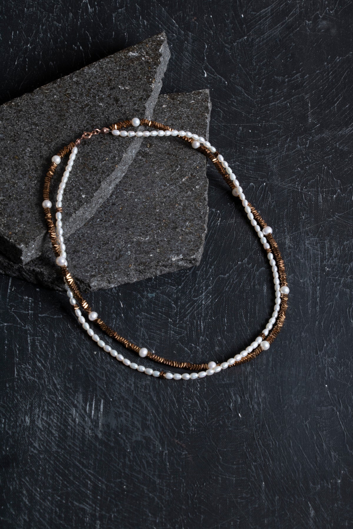 Sertifikalı İnci ve Hematit Doğaltaş Kolye