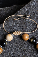 Sertifikalı Jasper, Obsidyen, Hematit Doğal Taş Makrome Bileklik