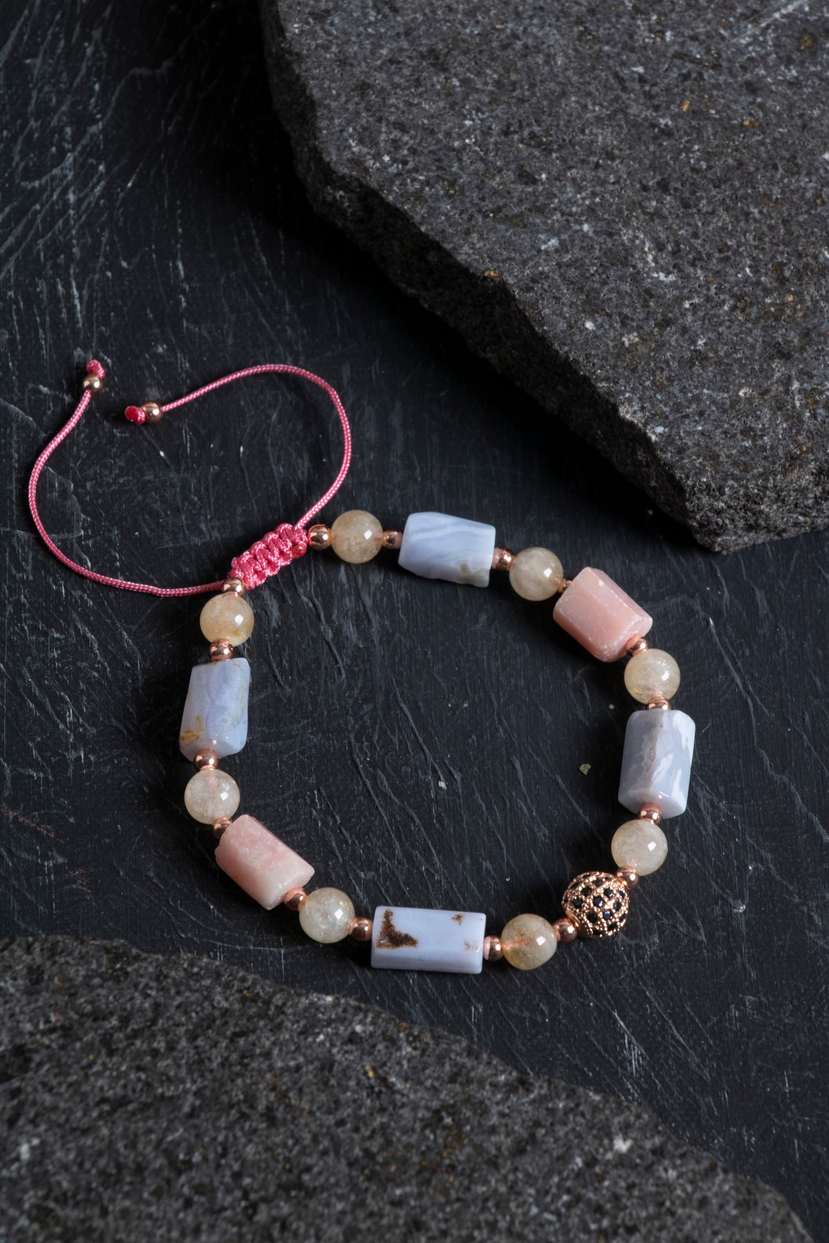 Sertifikalı Kalsedon, Sitrin ve Opal Doğal Taş Bileklik