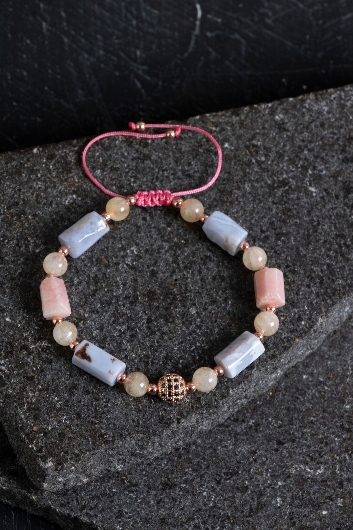 Sertifikalı Kalsedon, Sitrin ve Opal Doğal Taş Bileklik