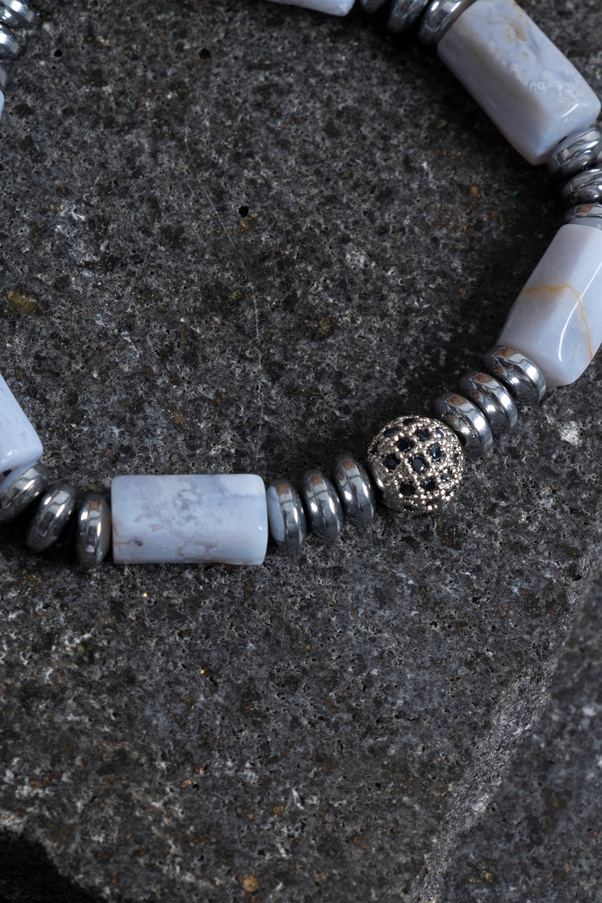 Sertifikalı Kalsedon ve Hematit Doğal Taş Bileklik