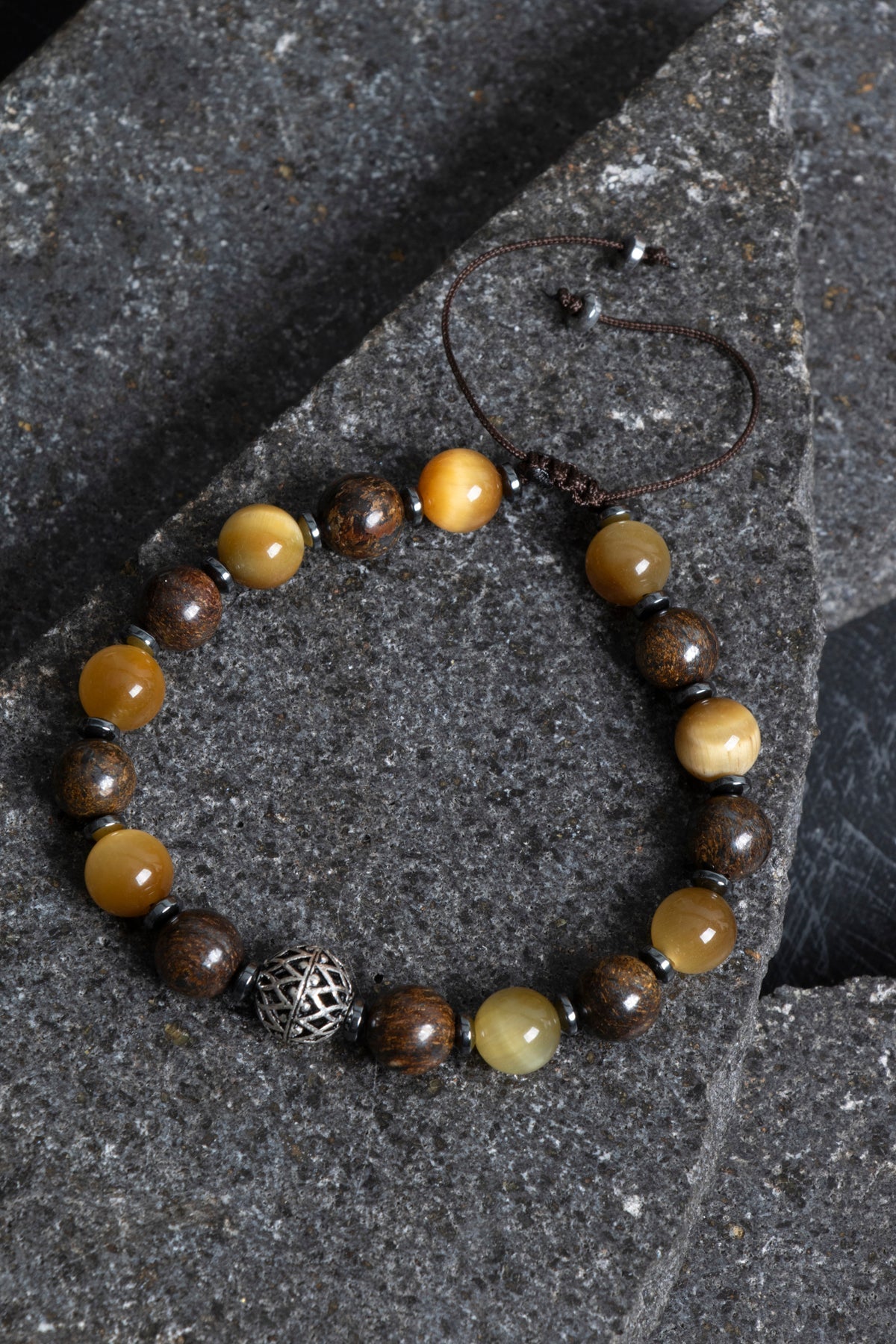 Sertifikalı Kaplan Gözü, Bronzit, Hematit Doğal Taş Makrome Bileklik