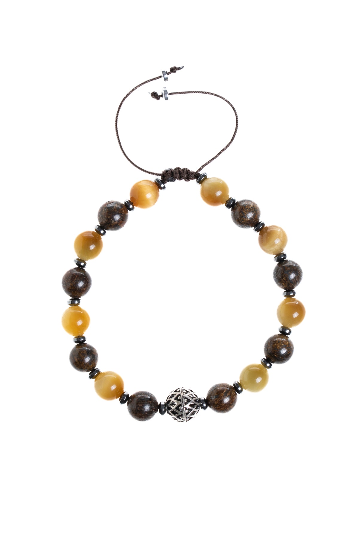 Sertifikalı Kaplan Gözü, Bronzit, Hematit Doğal Taş Makrome Bileklik