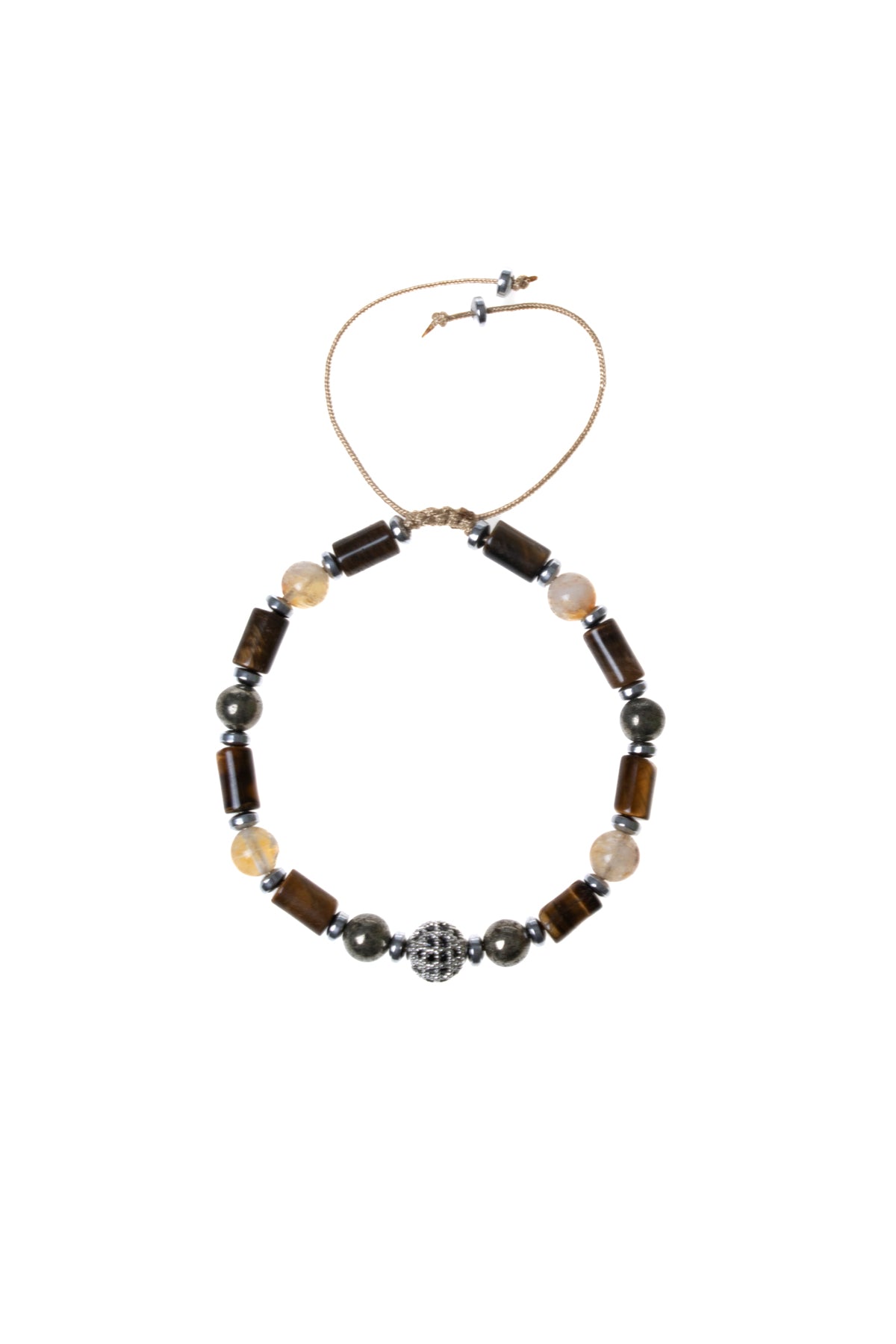 Sertifikalı Kaplan Gözü, Pirit, Sitrin, Hematit Zirkon Aparat Doğal Taş Makrome Bileklik