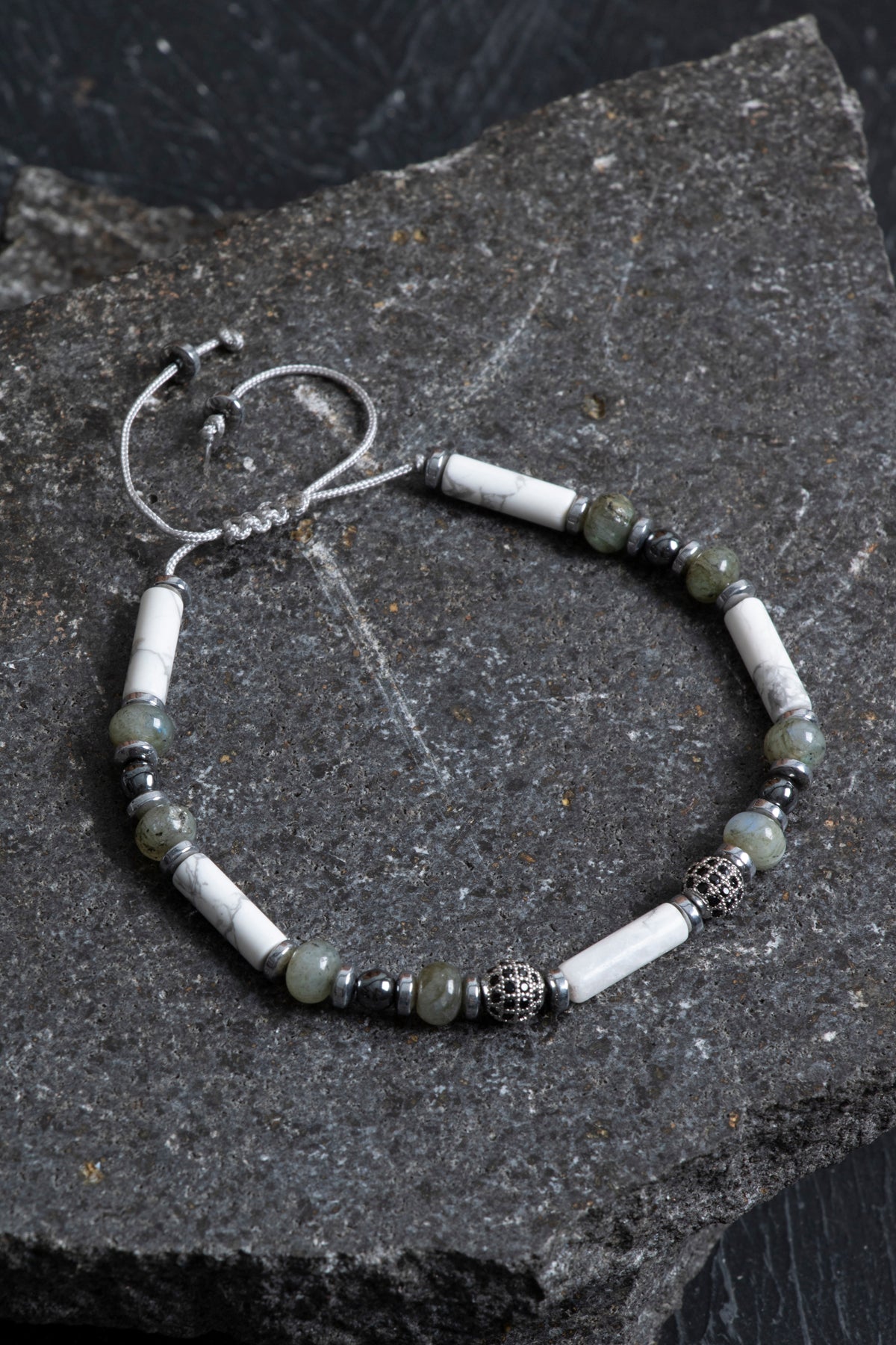 Sertifikalı Labradorit, Havlit, Hematit Doğal Taş Makrome Bileklik