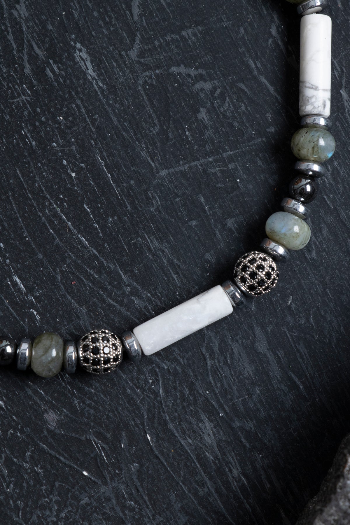 Sertifikalı Labradorit, Havlit, Hematit Doğal Taş Makrome Bileklik