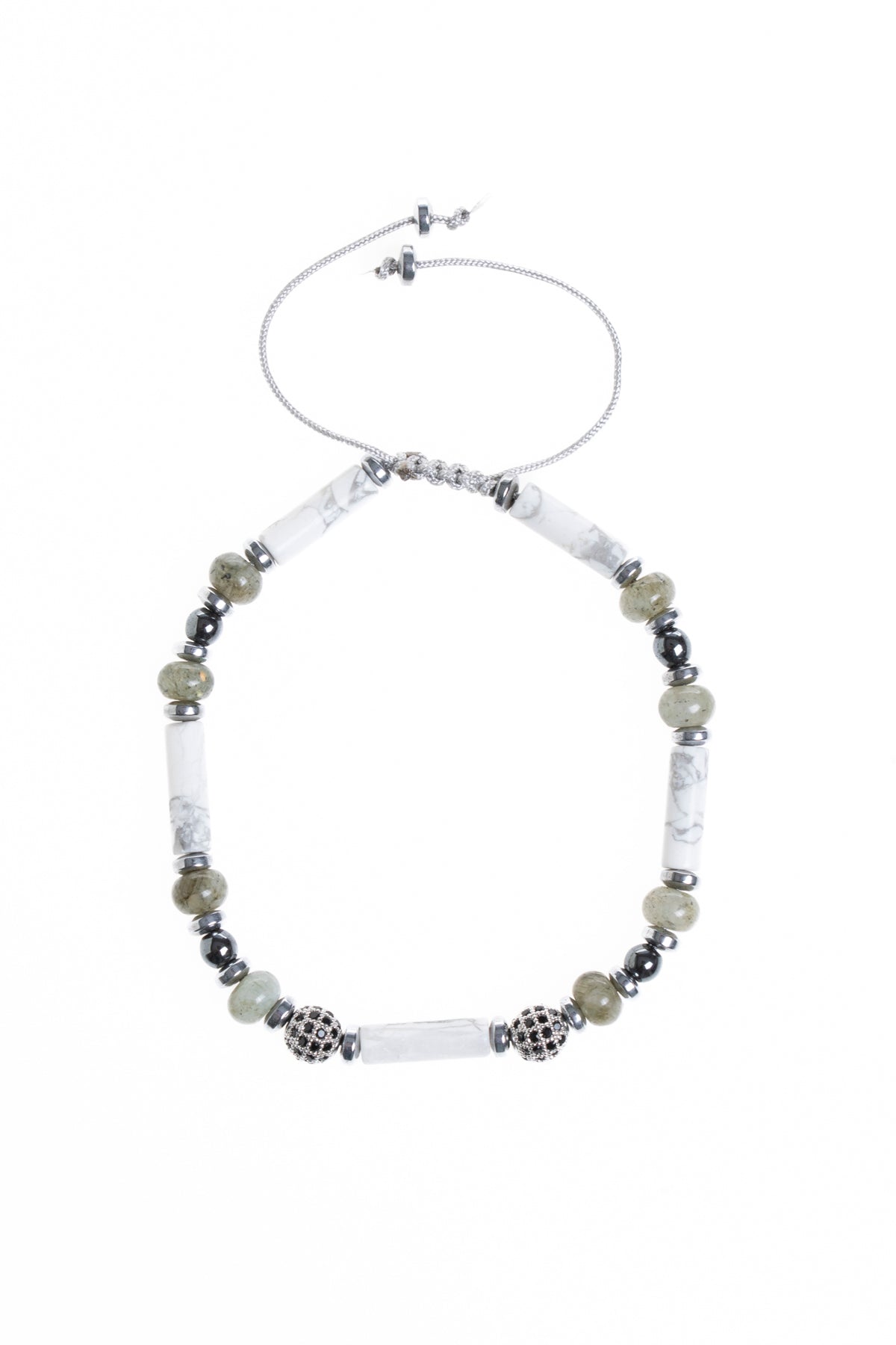 Sertifikalı Labradorit, Havlit, Hematit Doğal Taş Makrome Bileklik