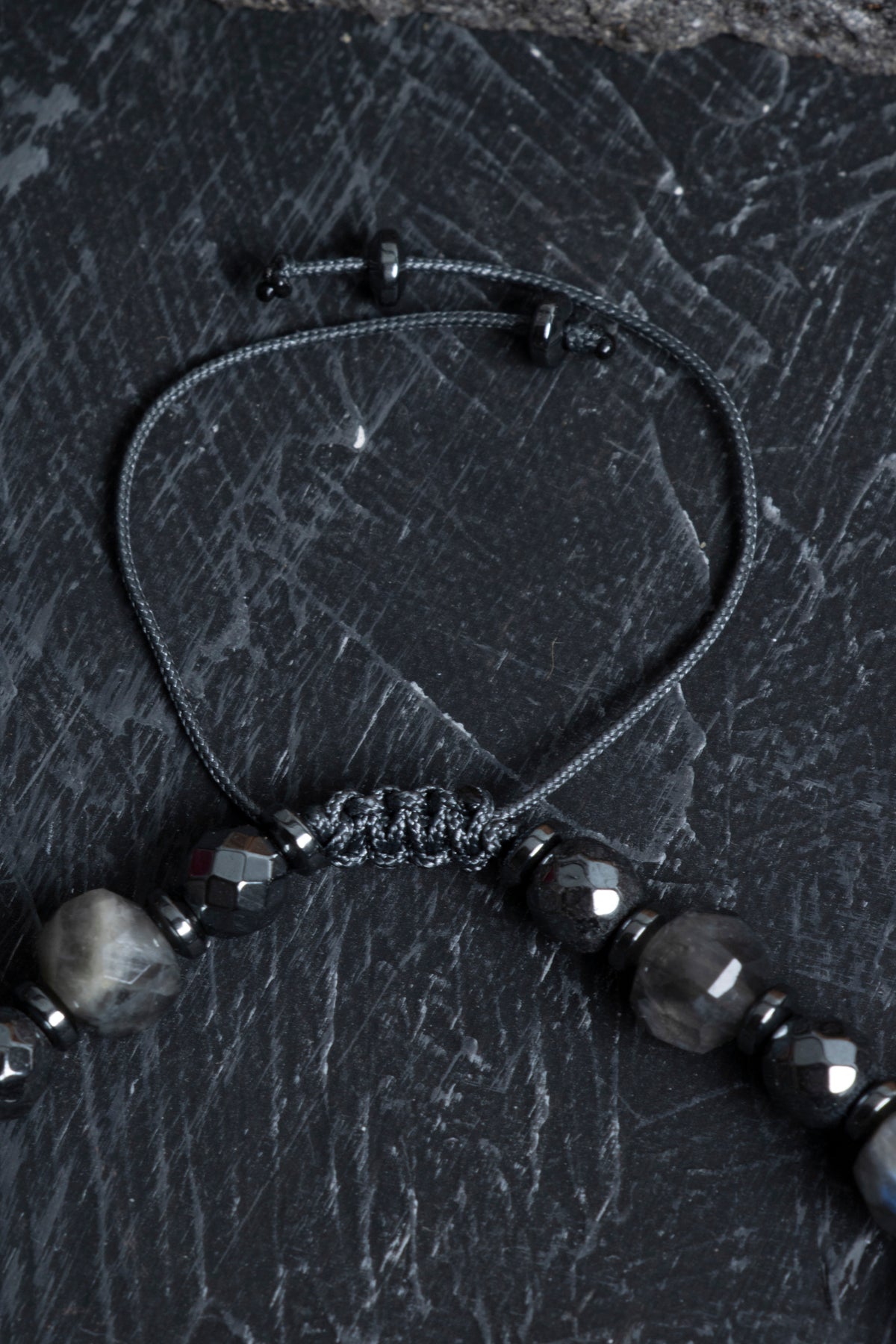 Sertifikalı Labradorit, Hematit Doğal Taş Makrome Bileklik