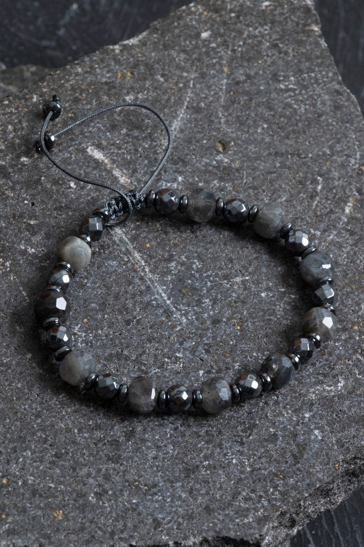 Sertifikalı Labradorit, Hematit Doğal Taş Makrome Bileklik