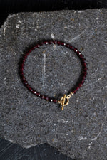 Sertifikalı Lal Granat Altın Kaplama Fasetli  Doğal Taş Bileklik