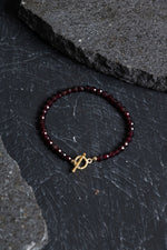 Sertifikalı Lal Granat Altın Kaplama Fasetli  Doğal Taş Bileklik