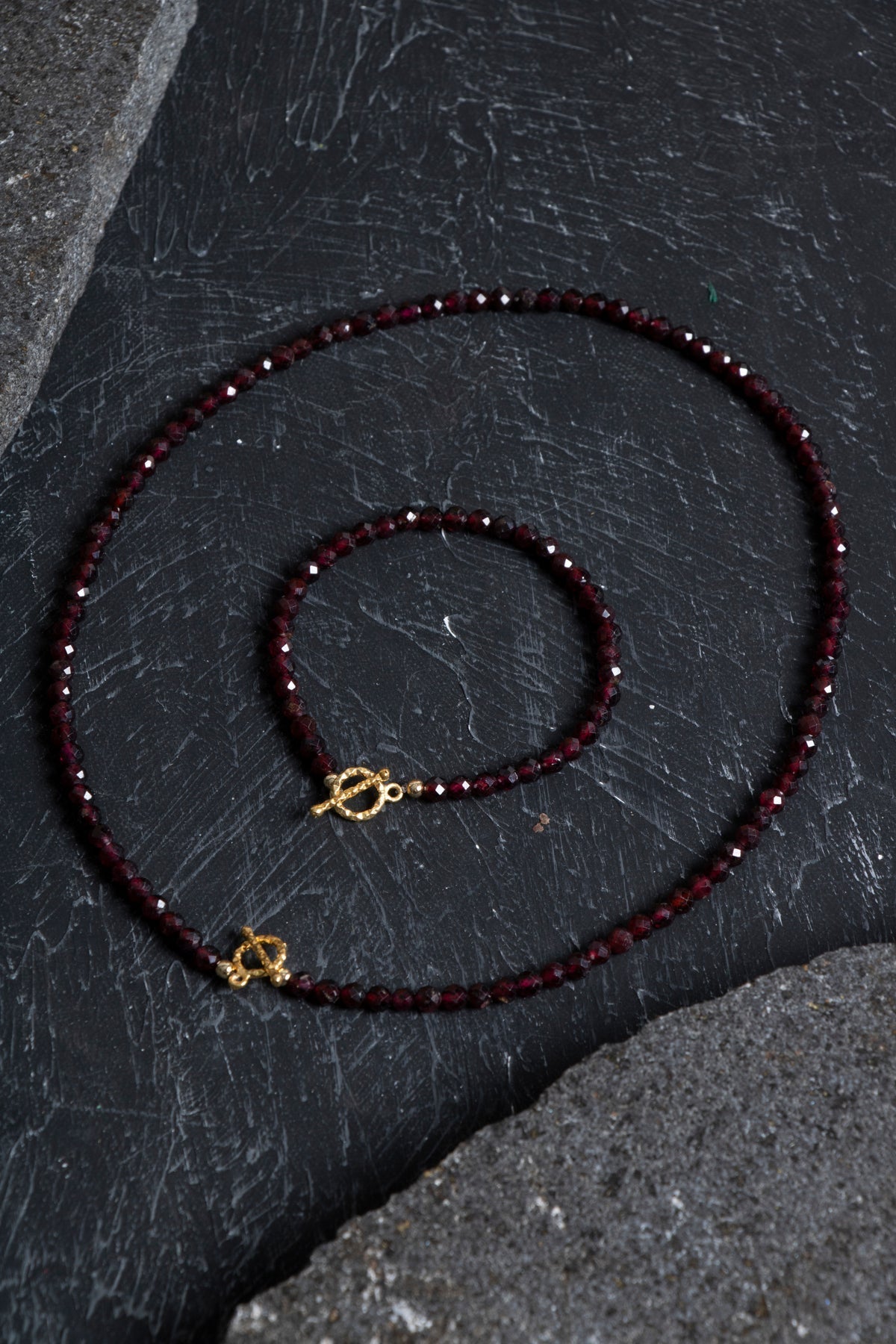 Sertifikalı Lal Granat Altın Kaplama Fasetli  Doğal Taş Set