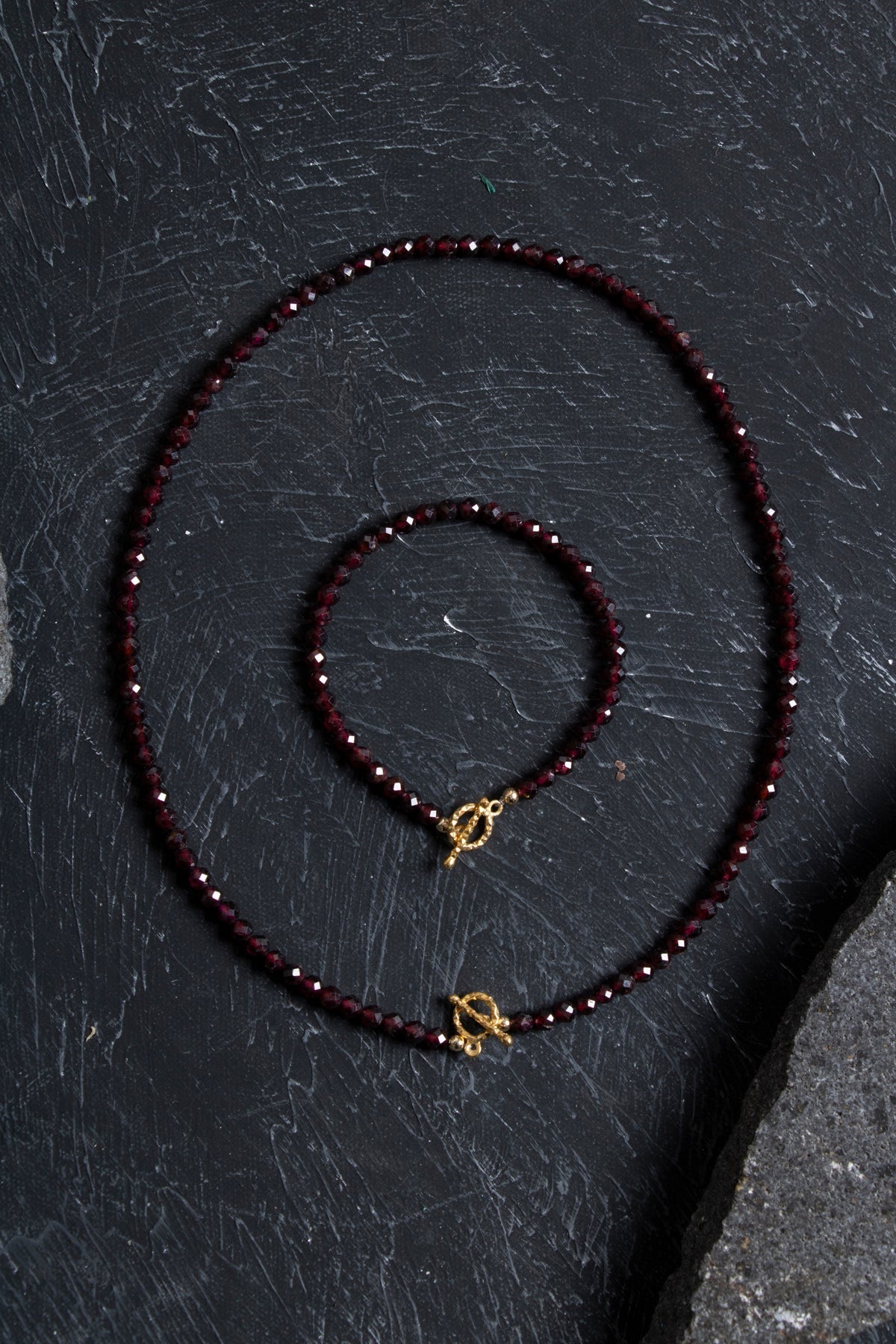 Sertifikalı Lal Granat Altın Kaplama Fasetli  Doğal Taş Set