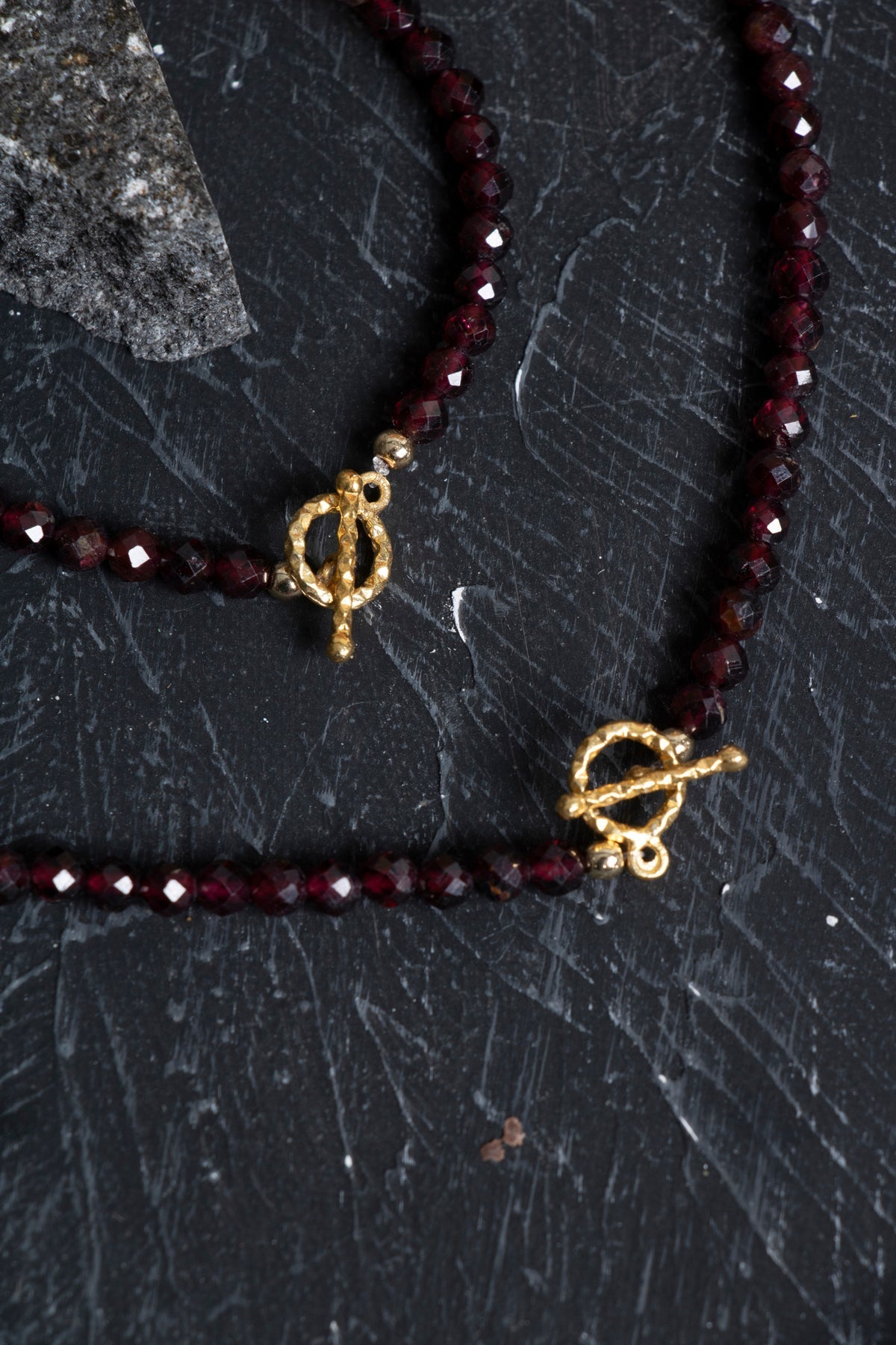 Sertifikalı Lal Granat Altın Kaplama Fasetli  Doğal Taş Set