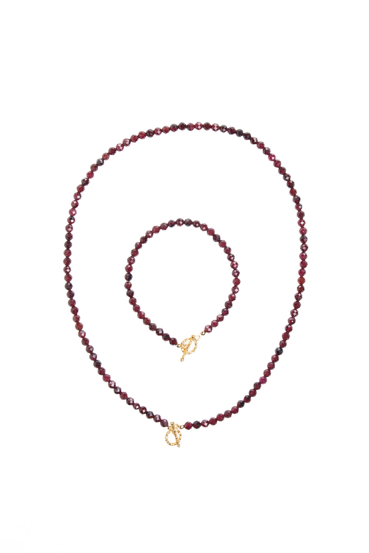 Sertifikalı Lal Granat Altın Kaplama Fasetli  Doğal Taş Set