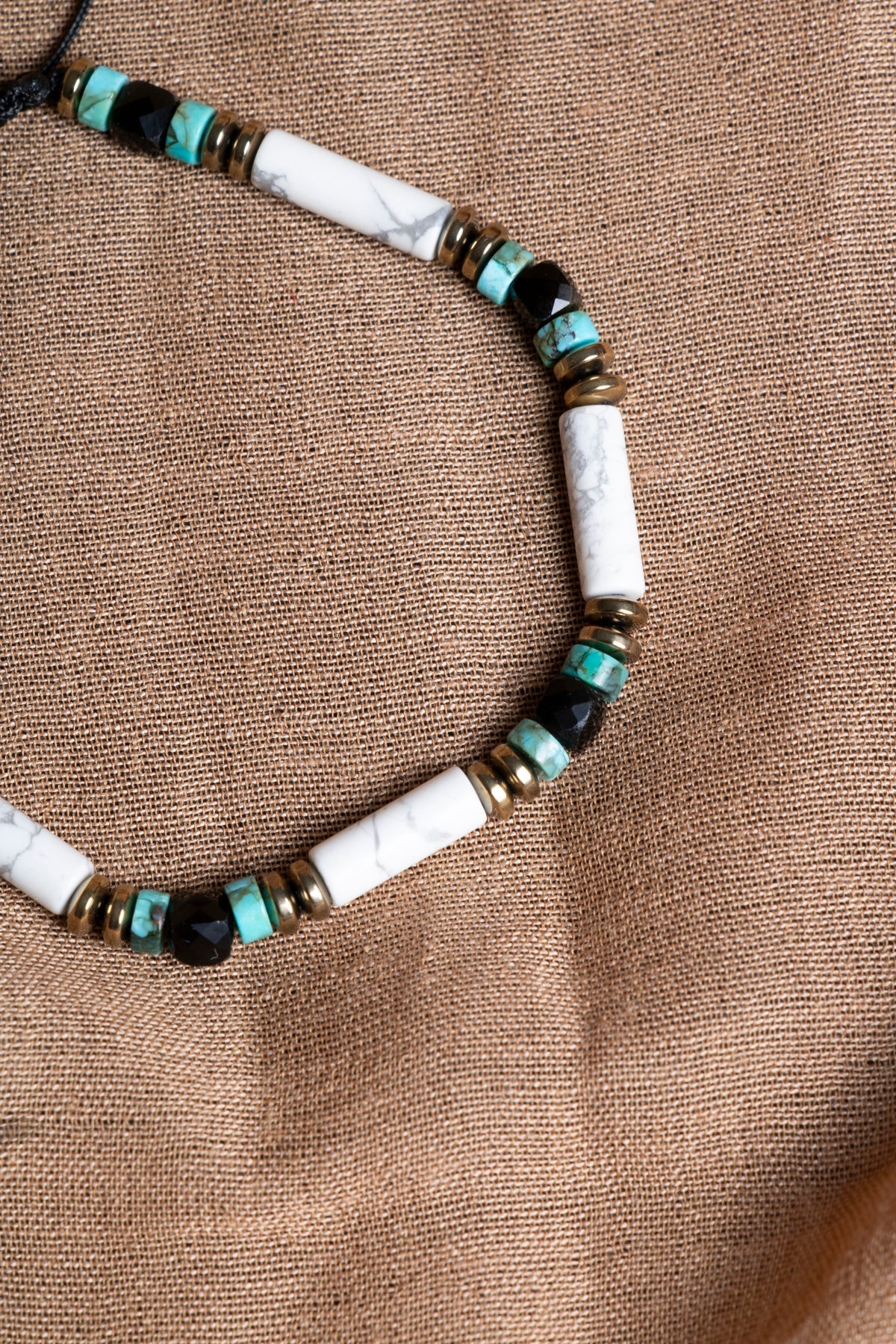 Sertifikalı Obsidyen, Havlit, Turkuaz Doğal Taş Makrome Bileklik