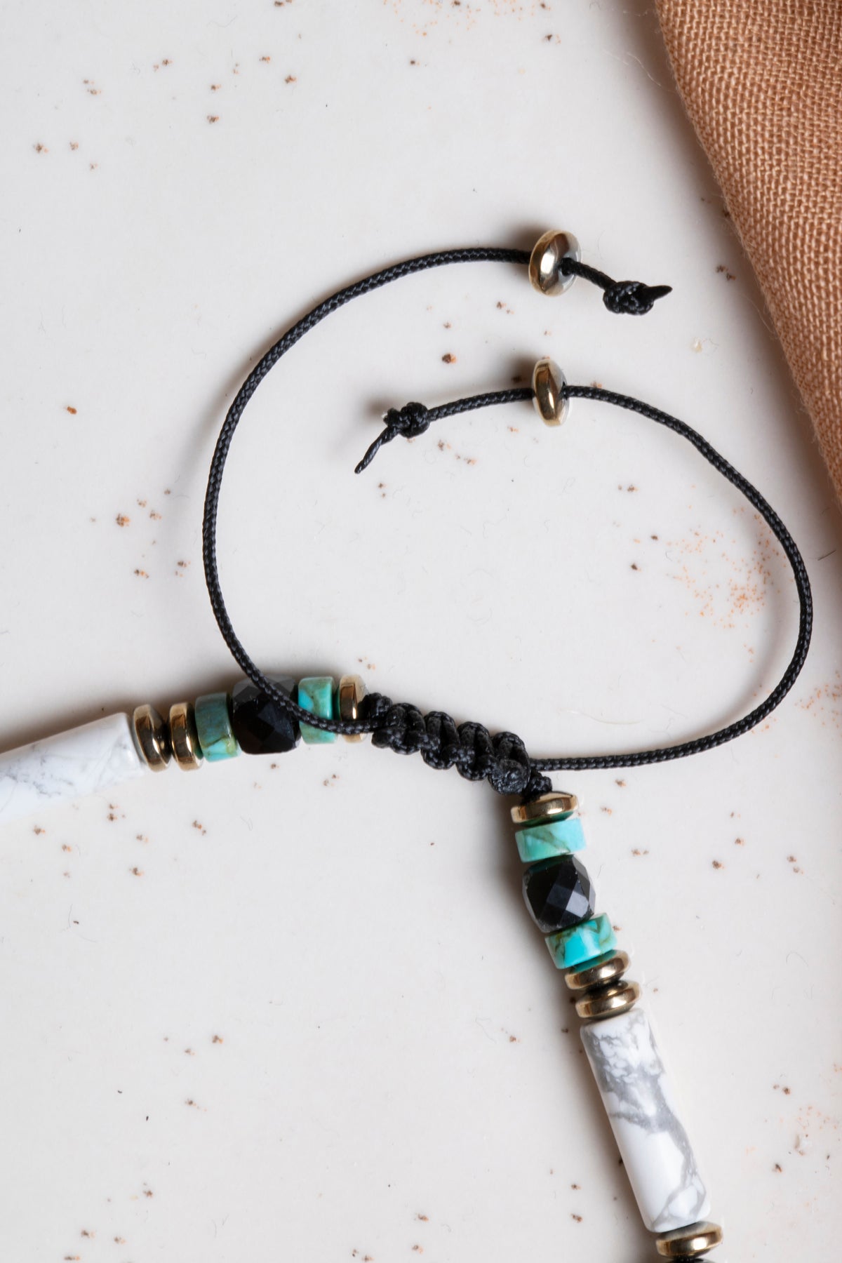 Sertifikalı Obsidyen, Havlit, Turkuaz Doğal Taş Makrome Bileklik