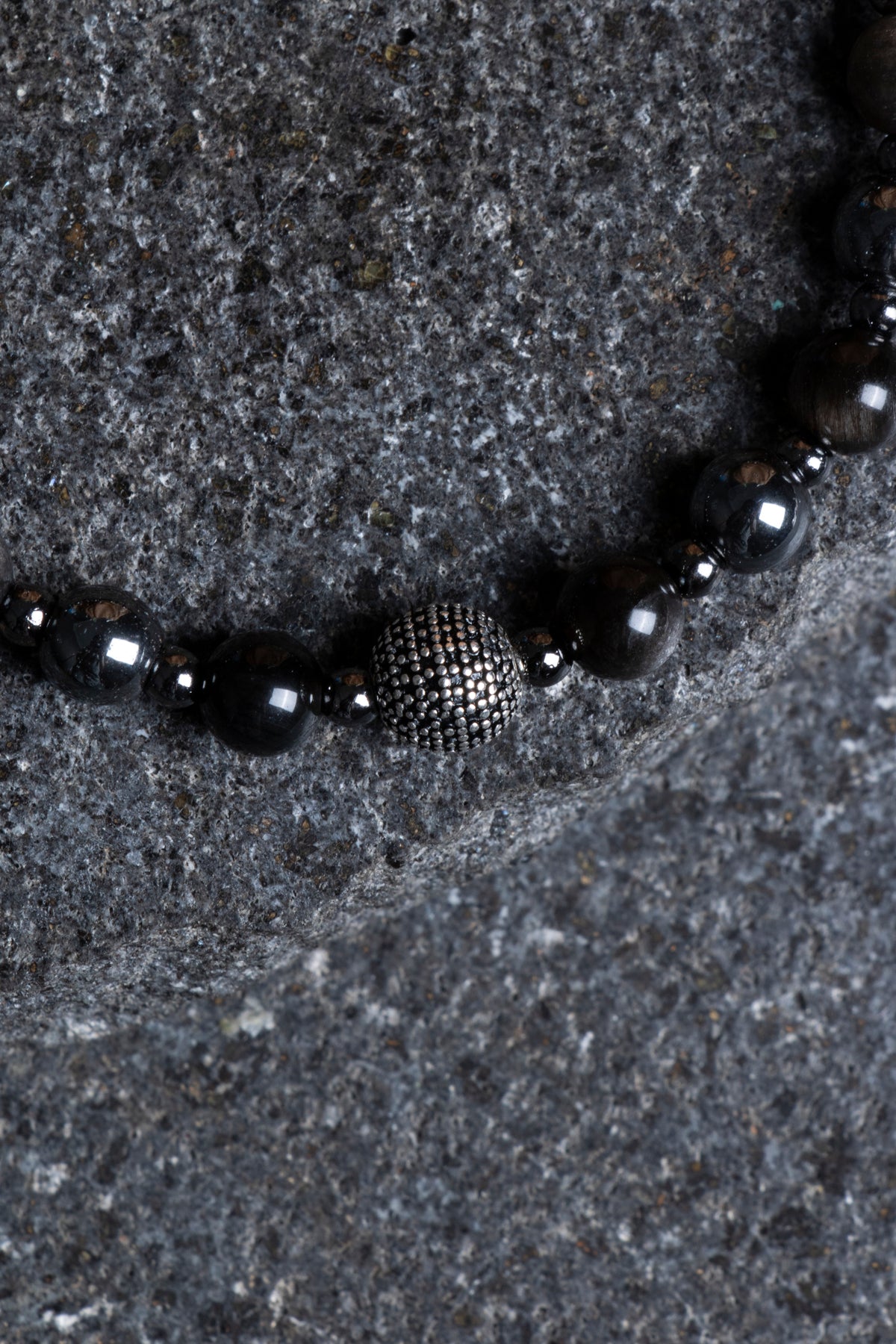 Sertifikalı Obsidyen, Hematit Gümüş Aparat  Doğal Taş Makrome Bileklik