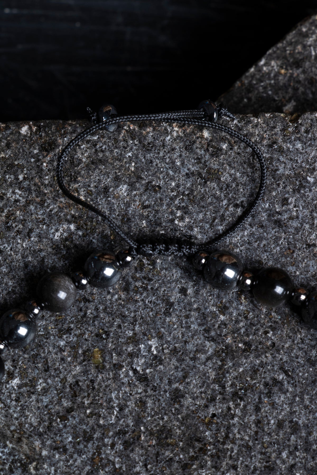 Sertifikalı Obsidyen, Hematit Gümüş Aparat  Doğal Taş Makrome Bileklik