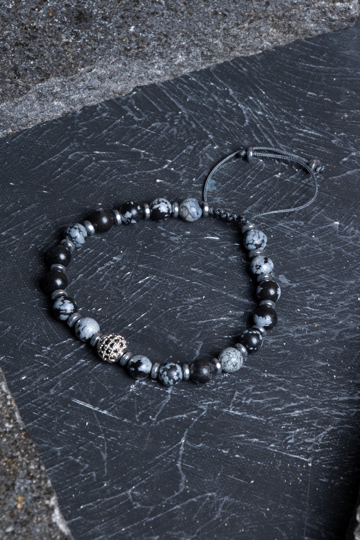 Sertifikalı Obsidyen, Hematit Zirkon Aparat Doğal Taş Makrome Bileklik