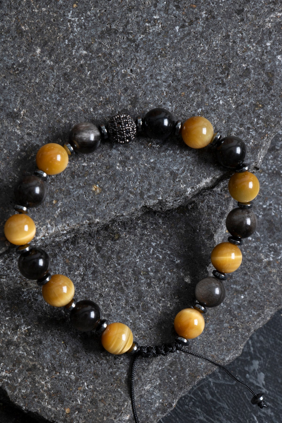 Sertifikalı Obsidyen, Kaplan Gözü, Hematit Zirkon Aparat Doğal Taş Makrome Bileklik