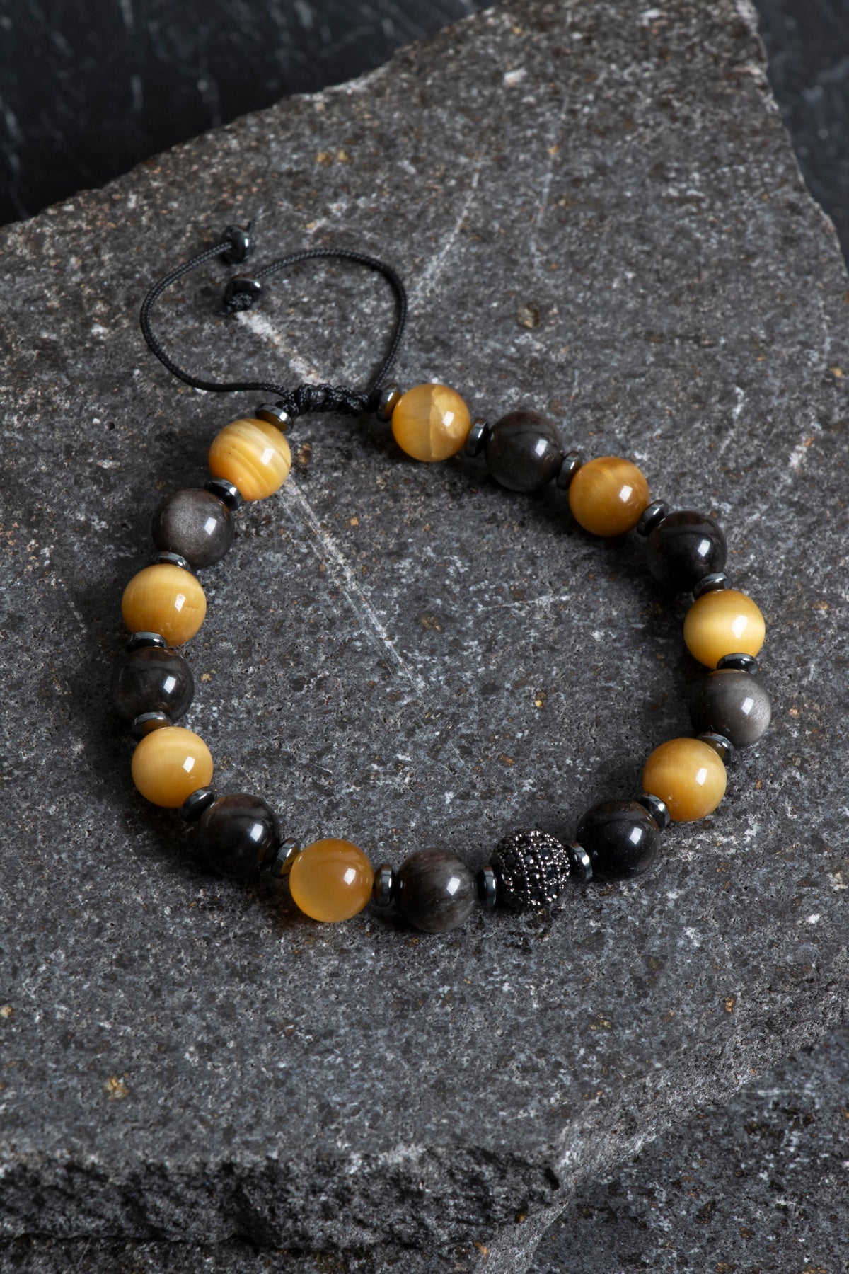 Sertifikalı Obsidyen, Kaplan Gözü, Hematit Zirkon Aparat Doğal Taş Makrome Bileklik