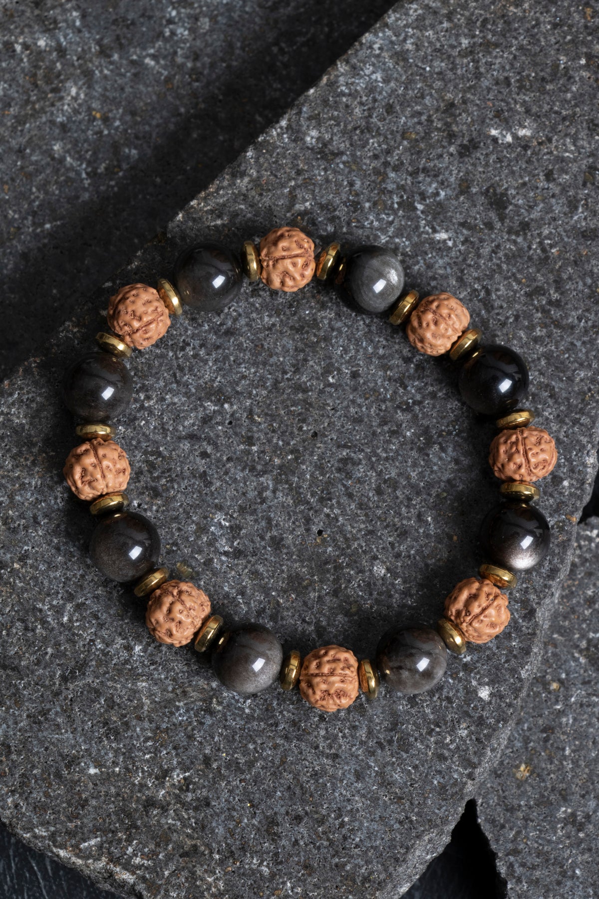 Sertifikalı Obsidyen, Rudrashka, Hematit Doğal Taş Bileklik