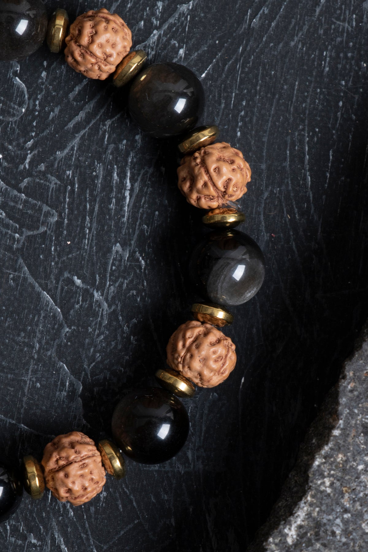 Sertifikalı Obsidyen, Rudrashka, Hematit Doğal Taş Bileklik