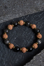 Sertifikalı Obsidyen, Rudrashka, Hematit Doğal Taş Bileklik