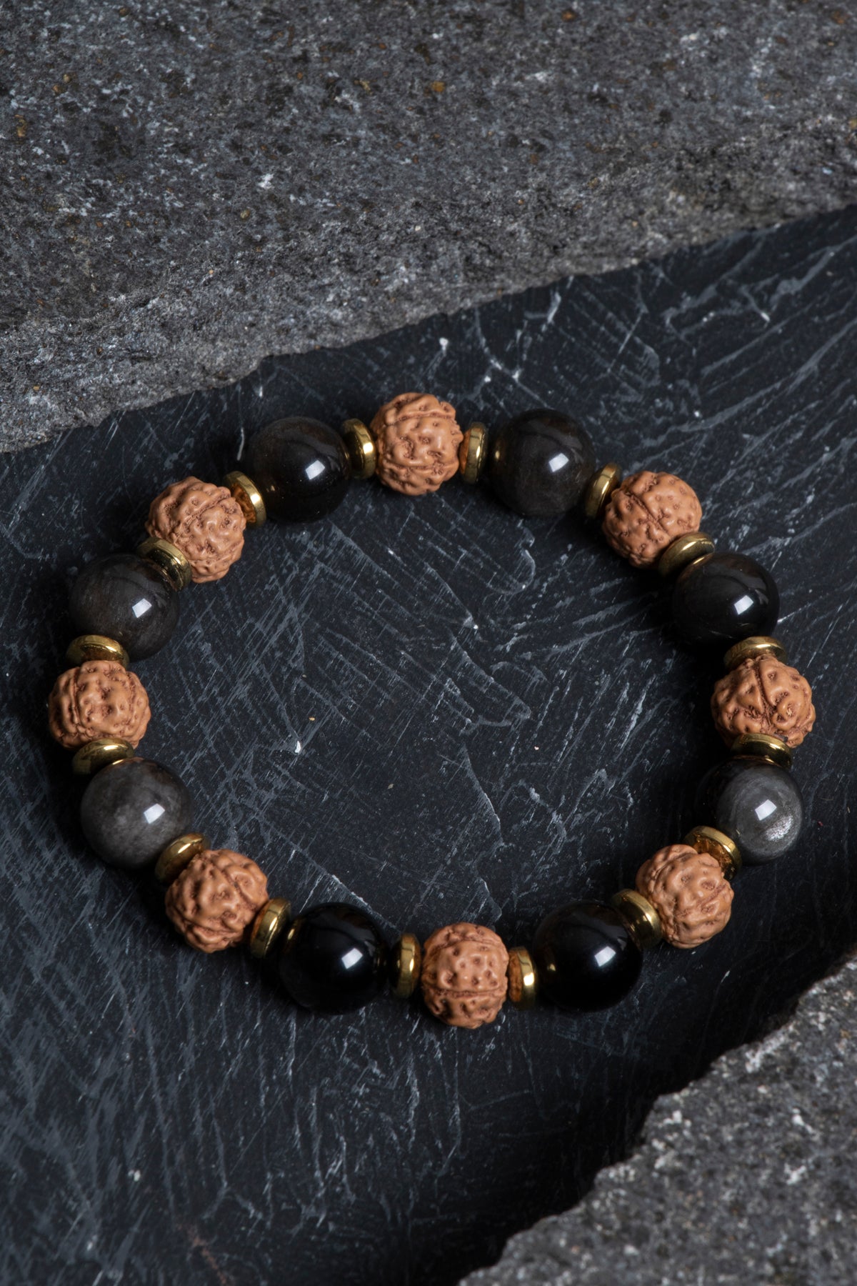 Sertifikalı Obsidyen, Rudrashka, Hematit Doğal Taş Bileklik