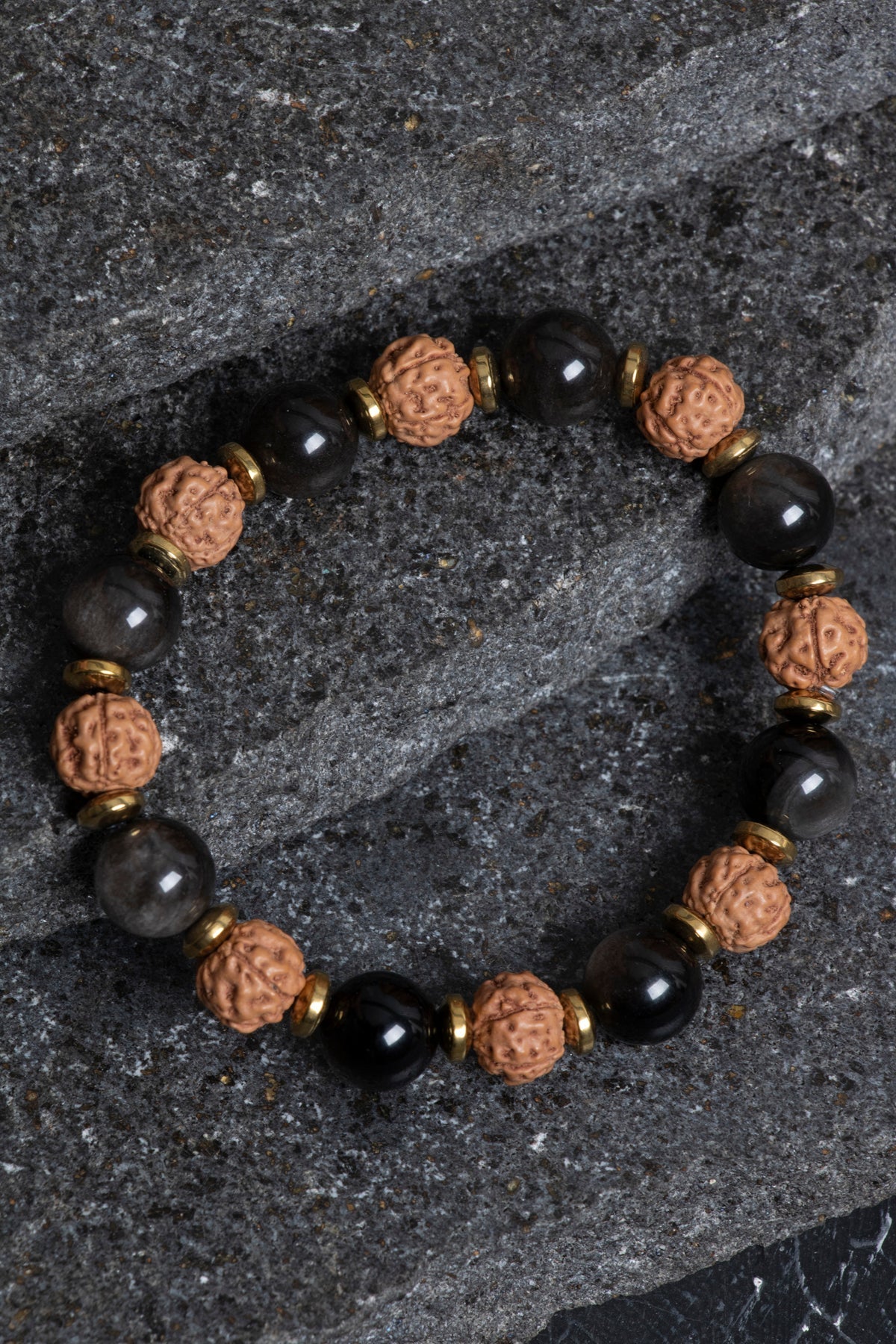 Sertifikalı Obsidyen, Rudrashka, Hematit Doğal Taş Bileklik