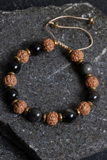 Sertifikalı Obsidyen, Rudrashka Doğal Taş Makrome Bileklik