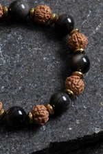 Sertifikalı Obsidyen, Rudrashka Doğal Taş Makrome Bileklik