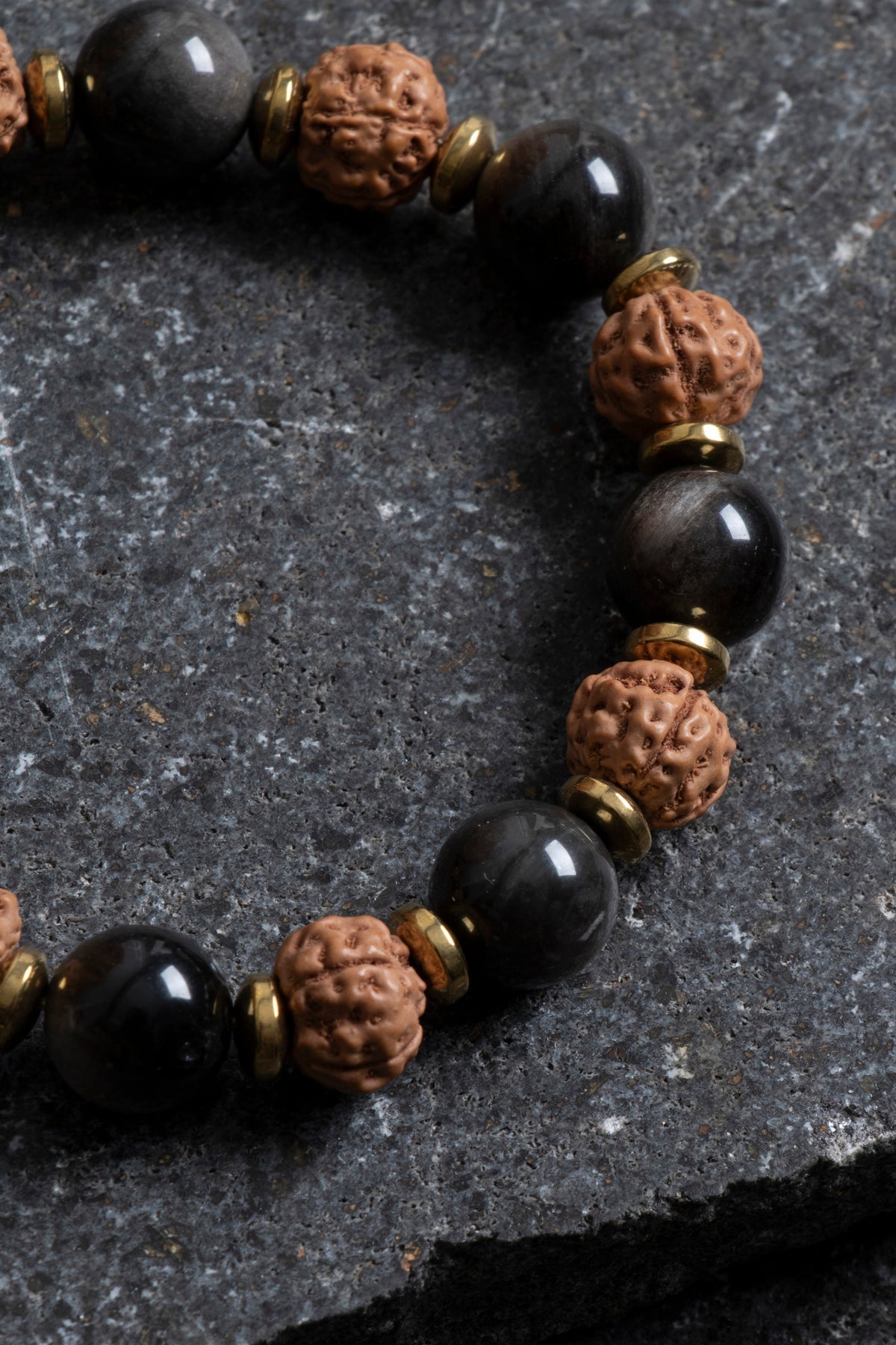 Sertifikalı Obsidyen, Rudrashka Doğal Taş Makrome Bileklik
