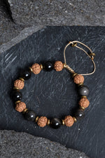 Sertifikalı Obsidyen, Rudrashka Doğal Taş Makrome Bileklik