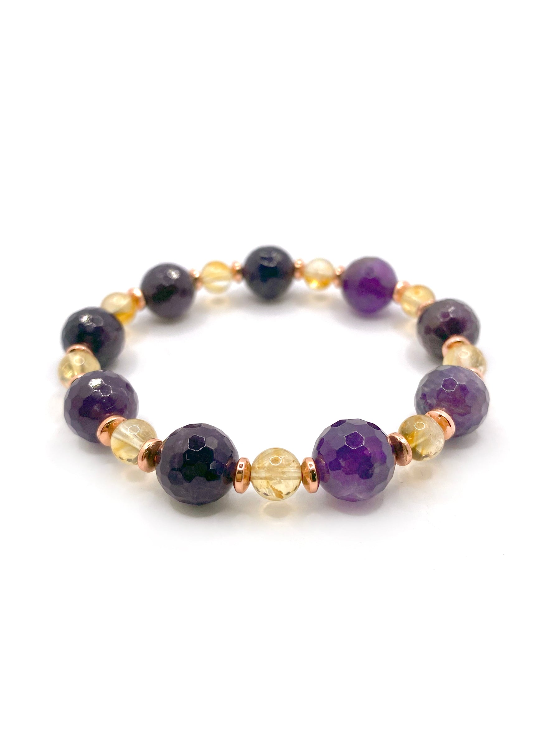 Sertifikalı Orijinal Hakiki 10mm Fasetli Ametist - 6 mm Sitrin - Hematit Misinalı Bileklik